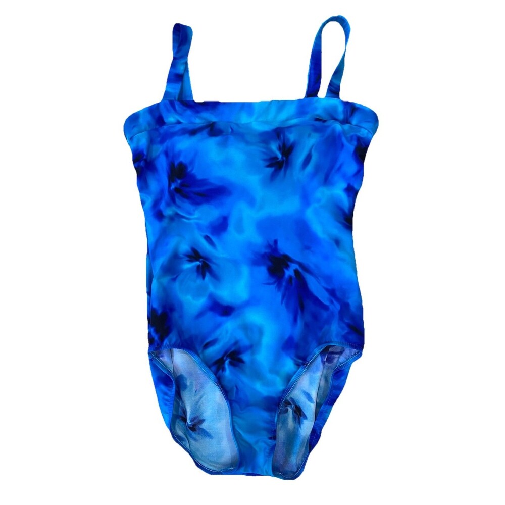 MIRACLESUIT BLUE Saxon Tie Dye One Piece Slimming Bathing Suit US 14